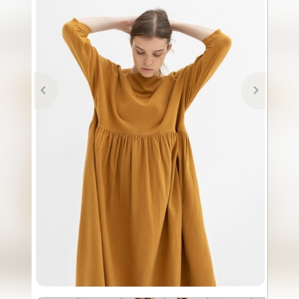 Black Crane Tradi flannel dress in mustard/ khaki
